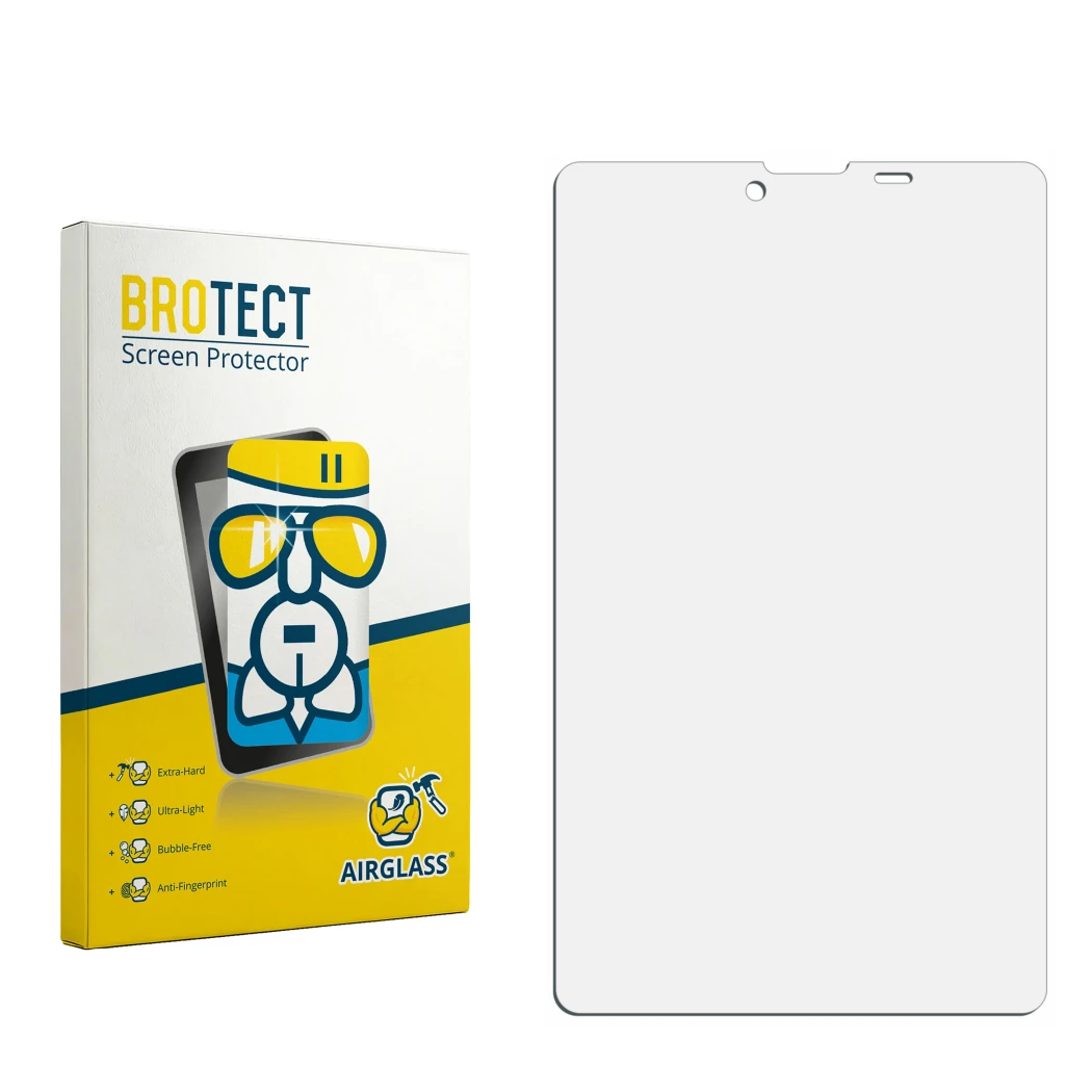 Face avant d’un emballage produit avec le logo de la marque BROTECT. À côté se trouve la protection d’écran correspondante.