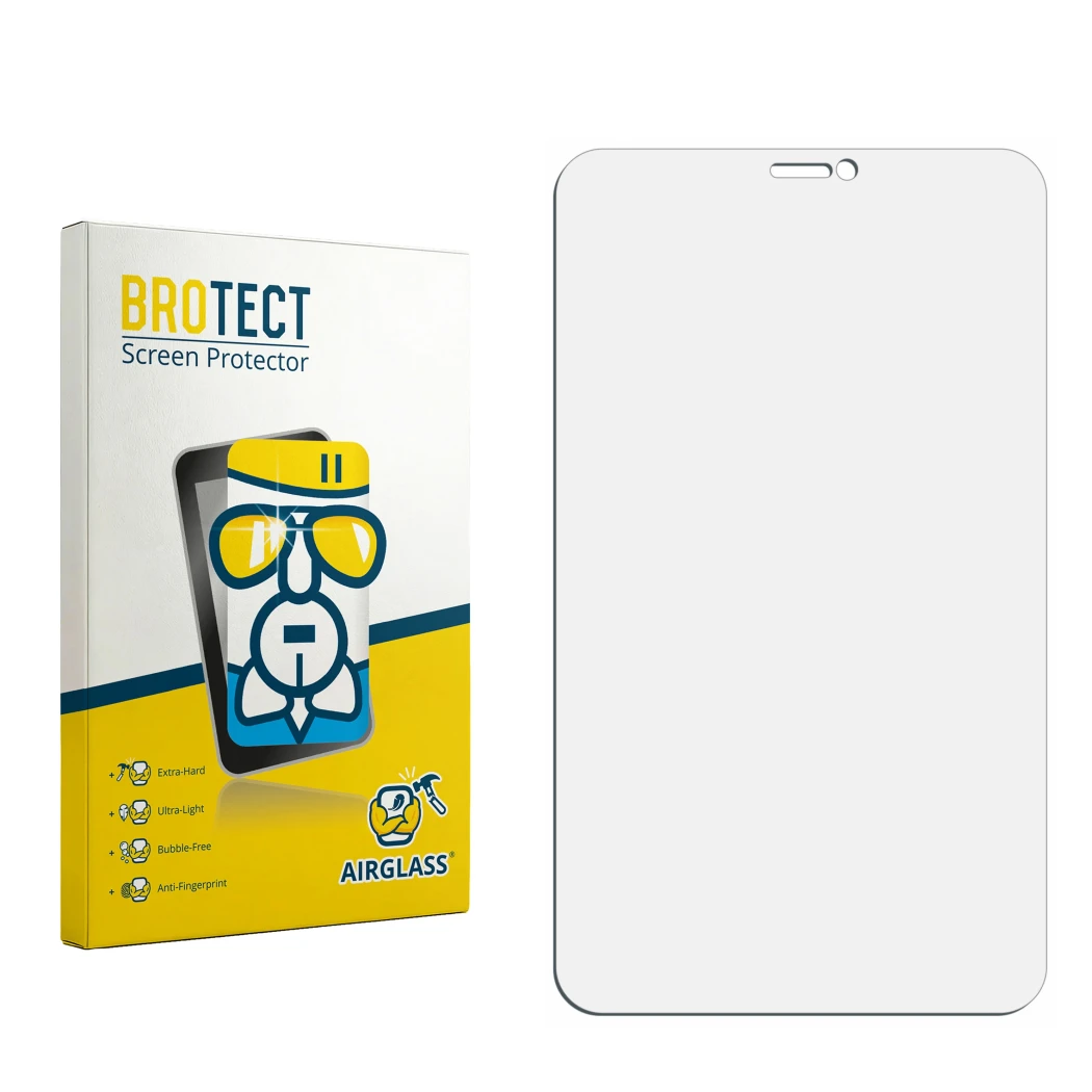 Face avant d’un emballage produit avec le logo de la marque BROTECT. À côté se trouve la protection d’écran correspondante.