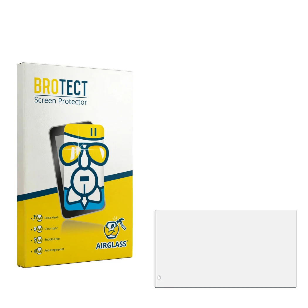 Face avant d’un emballage produit avec le logo de la marque BROTECT. À côté se trouve la protection d’écran correspondante.