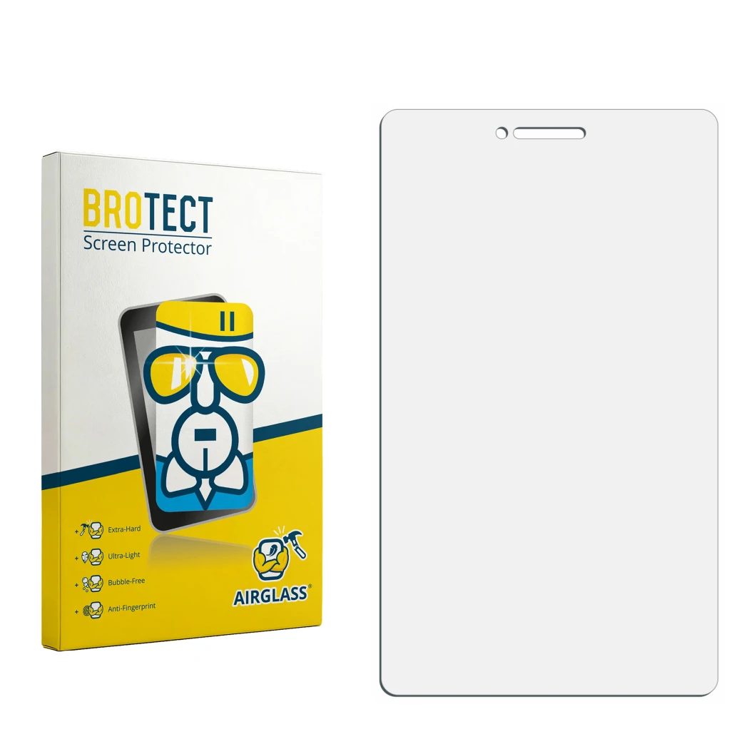 Face avant d’un emballage produit avec le logo de la marque BROTECT. À côté se trouve la protection d’écran correspondante.