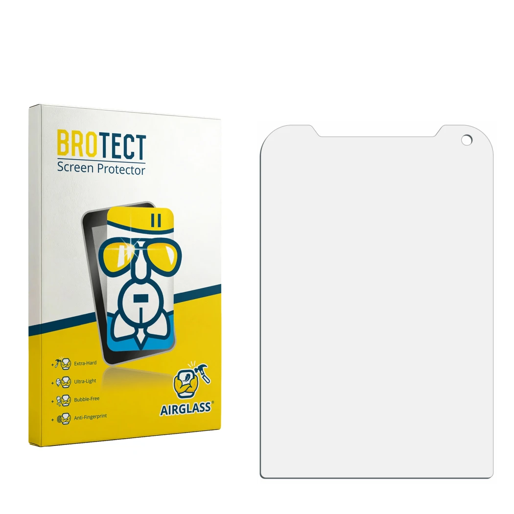 Face avant d’un emballage produit avec le logo de la marque BROTECT. À côté se trouve la protection d’écran correspondante.