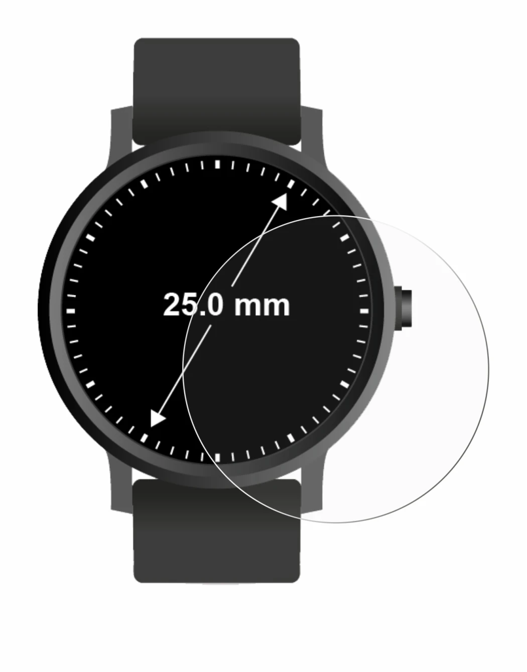 Image de l'appareil Montres (Circulaire, ø: 25 mm) avec une grande variété de protections d'écran.