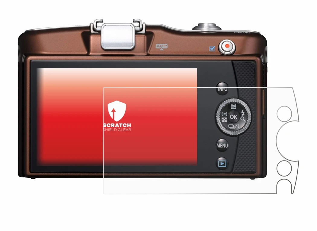 Image de l'appareil Olympus PEN E-PM1 avec une grande variété de protections d'écran.
