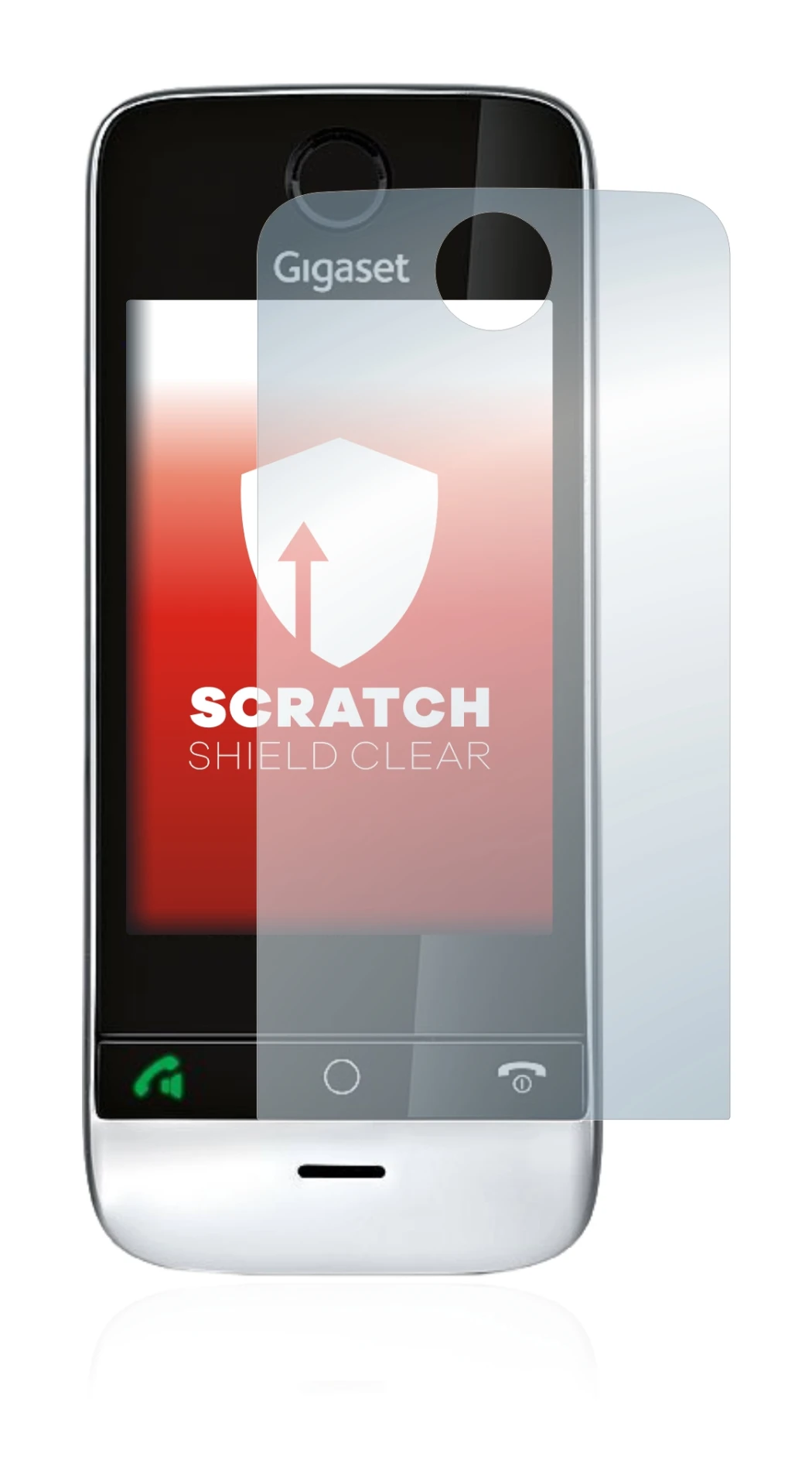 Image de l'appareil Gigaset SL910 (découpe circulaire) avec une grande variété de protections d'écran.