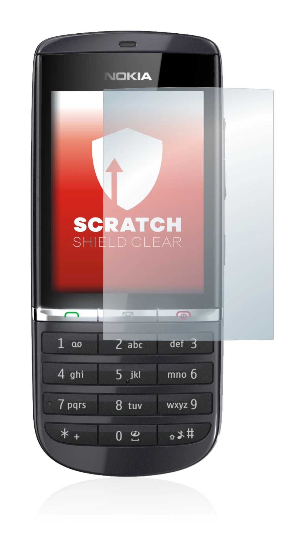 Image de l'appareil Nokia Asha 300 avec une grande variété de protections d'écran.
