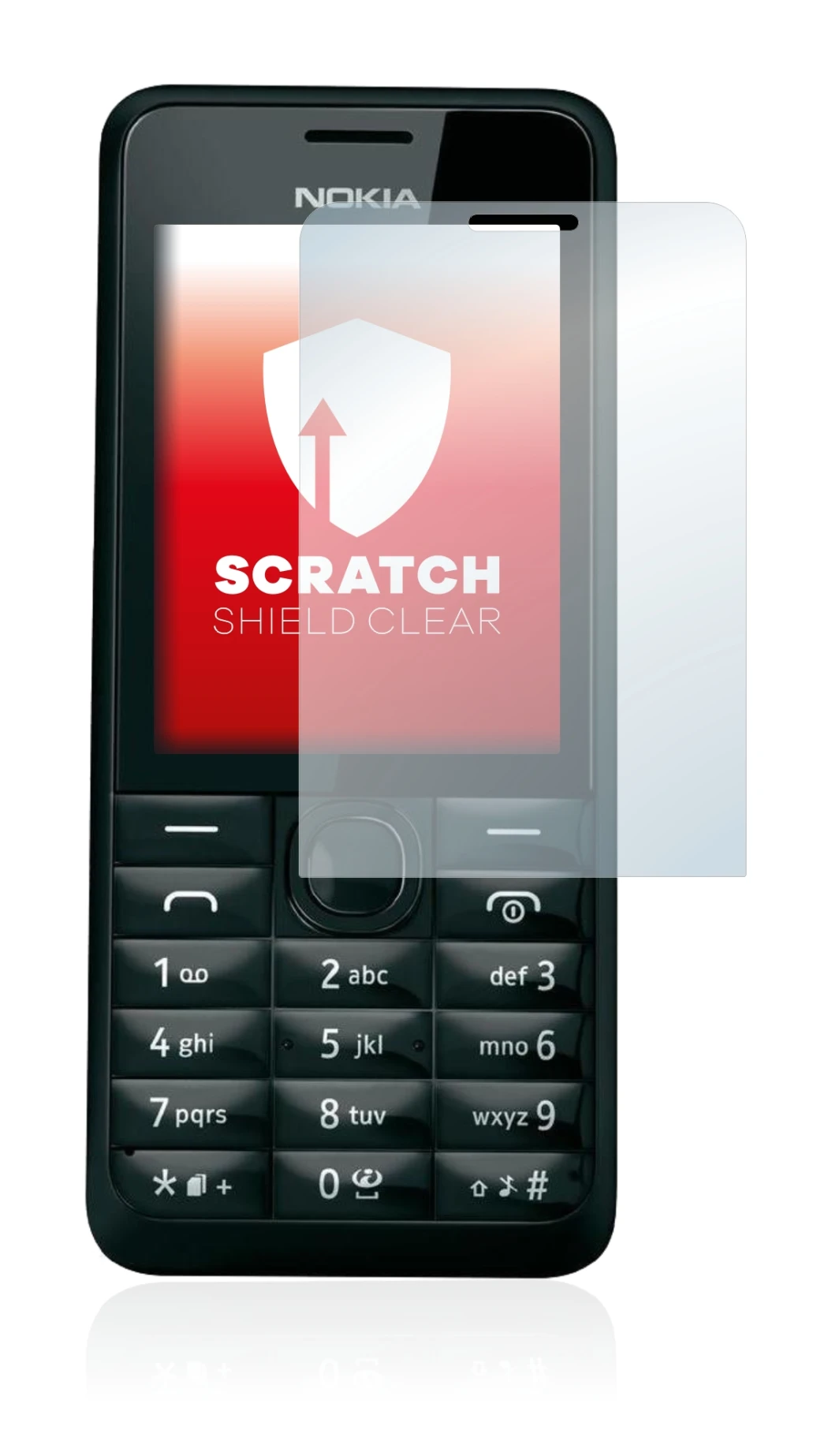 Image de l'appareil Nokia 301 avec une grande variété de protections d'écran.