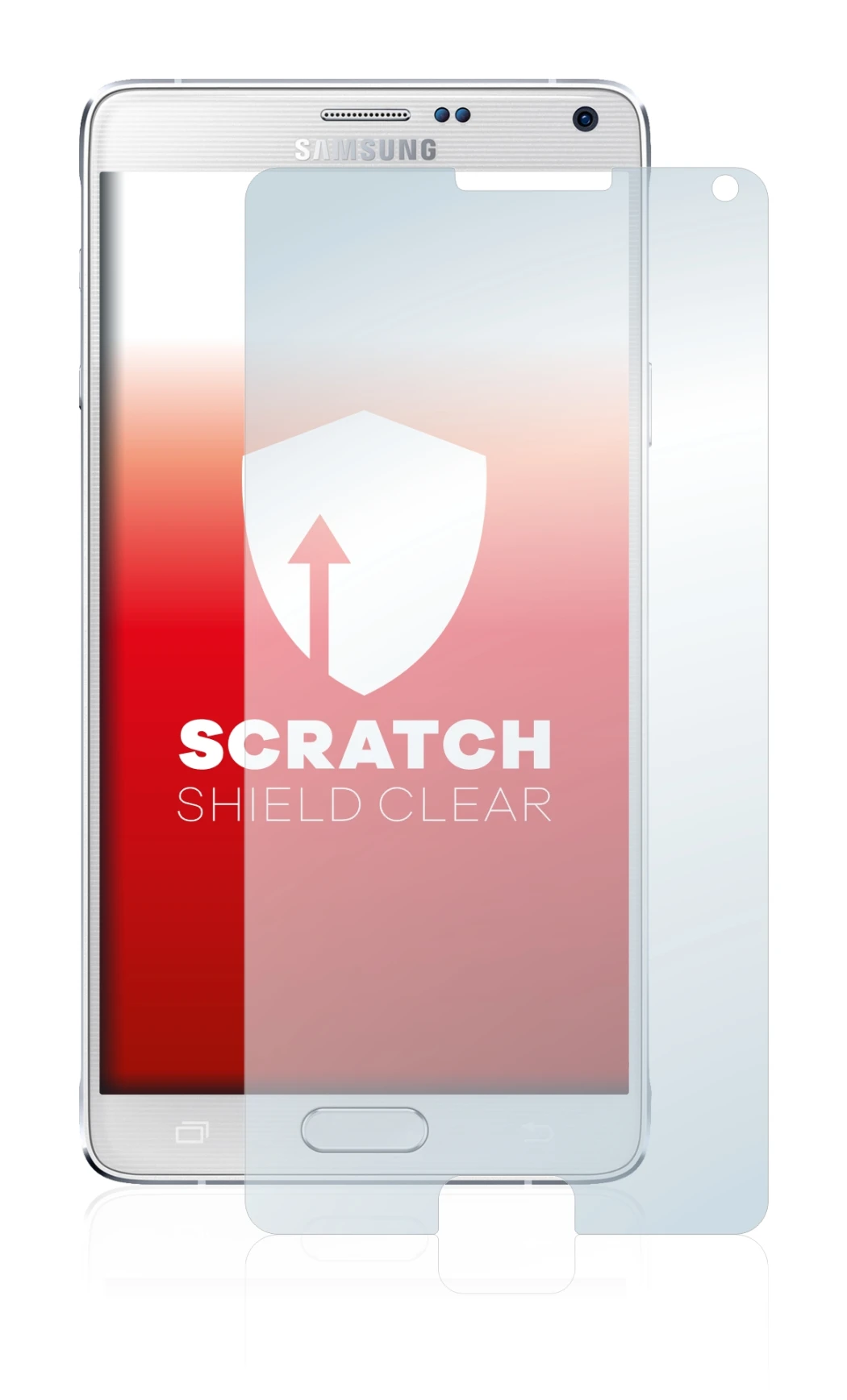 Image de l'appareil Samsung Galaxy Note 4 avec une grande variété de protections d'écran.