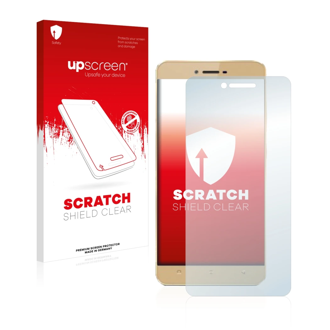 Face avant d’un emballage produit avec le logo de la marque upscreen. À côté, l’appareil Allview X3 Soul est représenté avec l