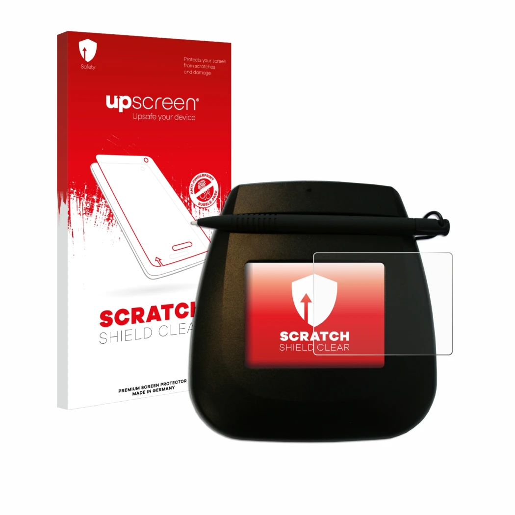 Face avant d’un emballage produit avec le logo de la marque upscreen. À côté, l’appareil ePadLink ePad Ink est représenté avec