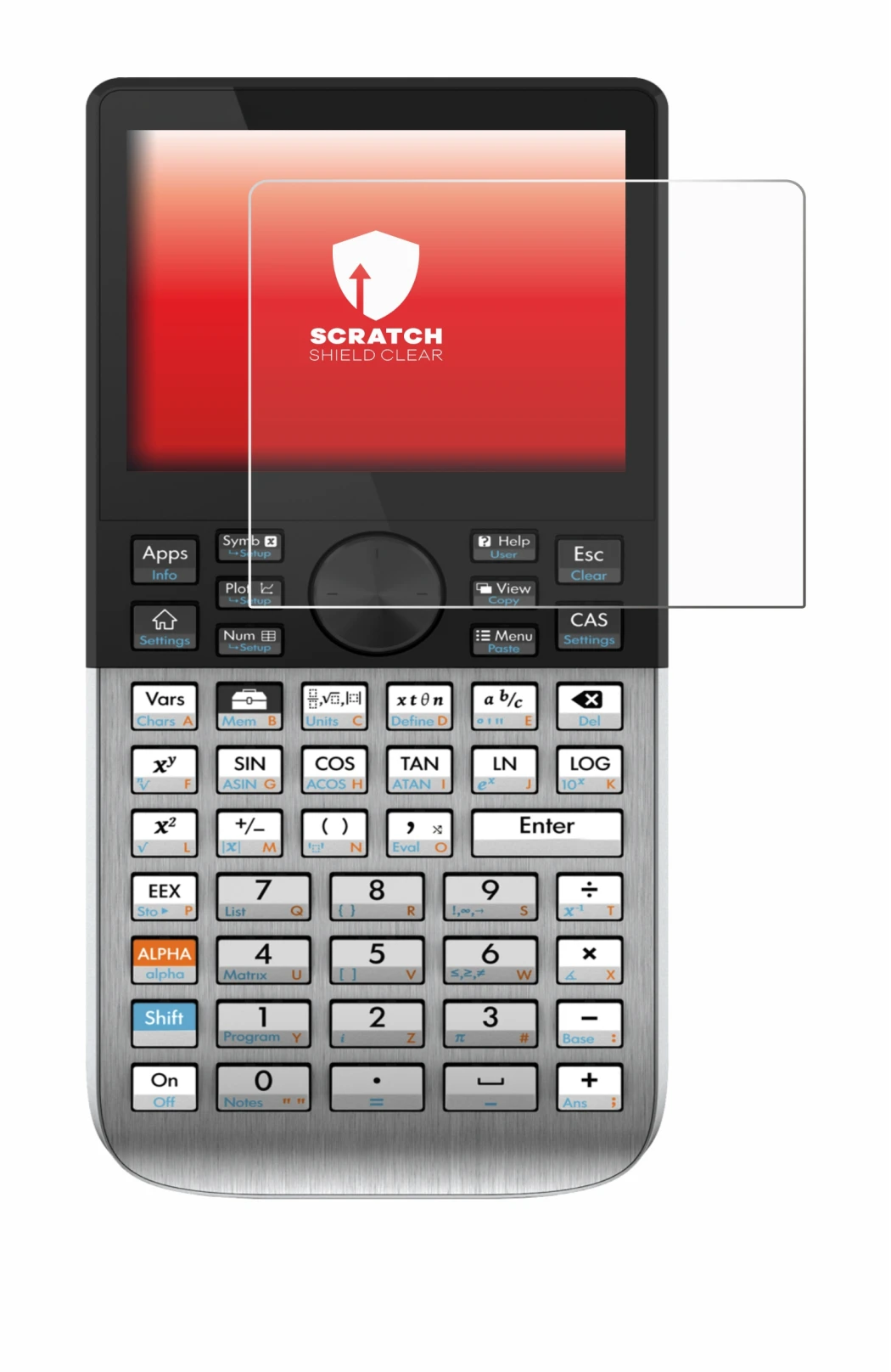 Image de l'appareil HP Prime avec une grande variété de protections d'écran.