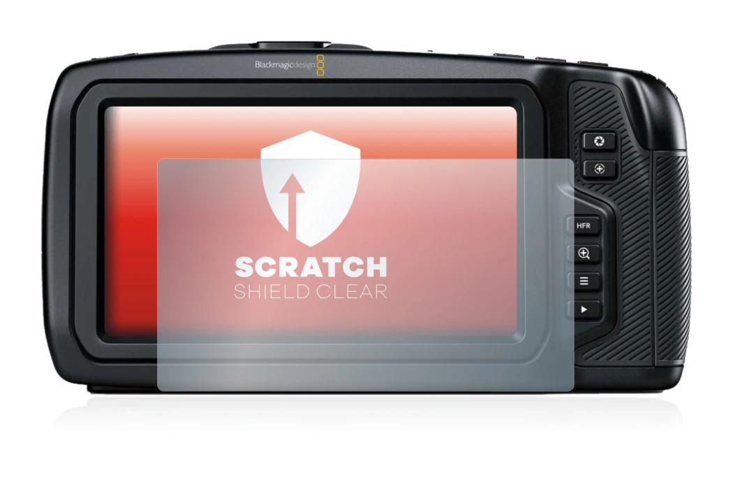 Image de l'appareil Blackmagic Pocket Cinema Camera 4K avec une grande variété de protections d'écran.