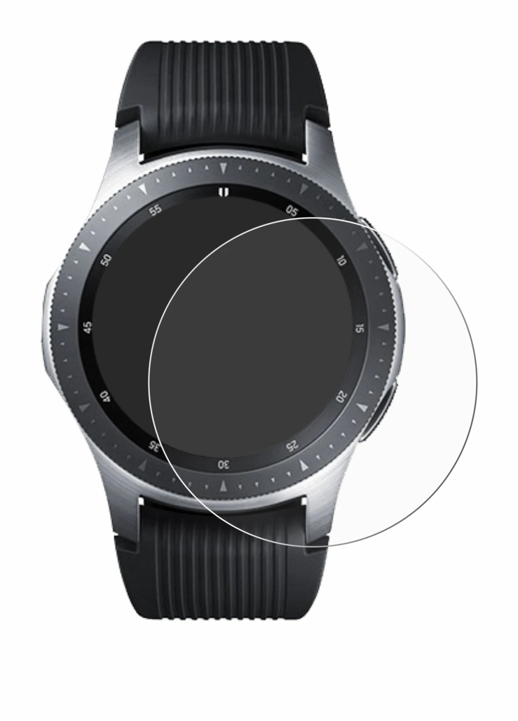 Image de l'appareil Samsung Galaxy Watch (46 mm) avec une grande variété de protections d'écran.
