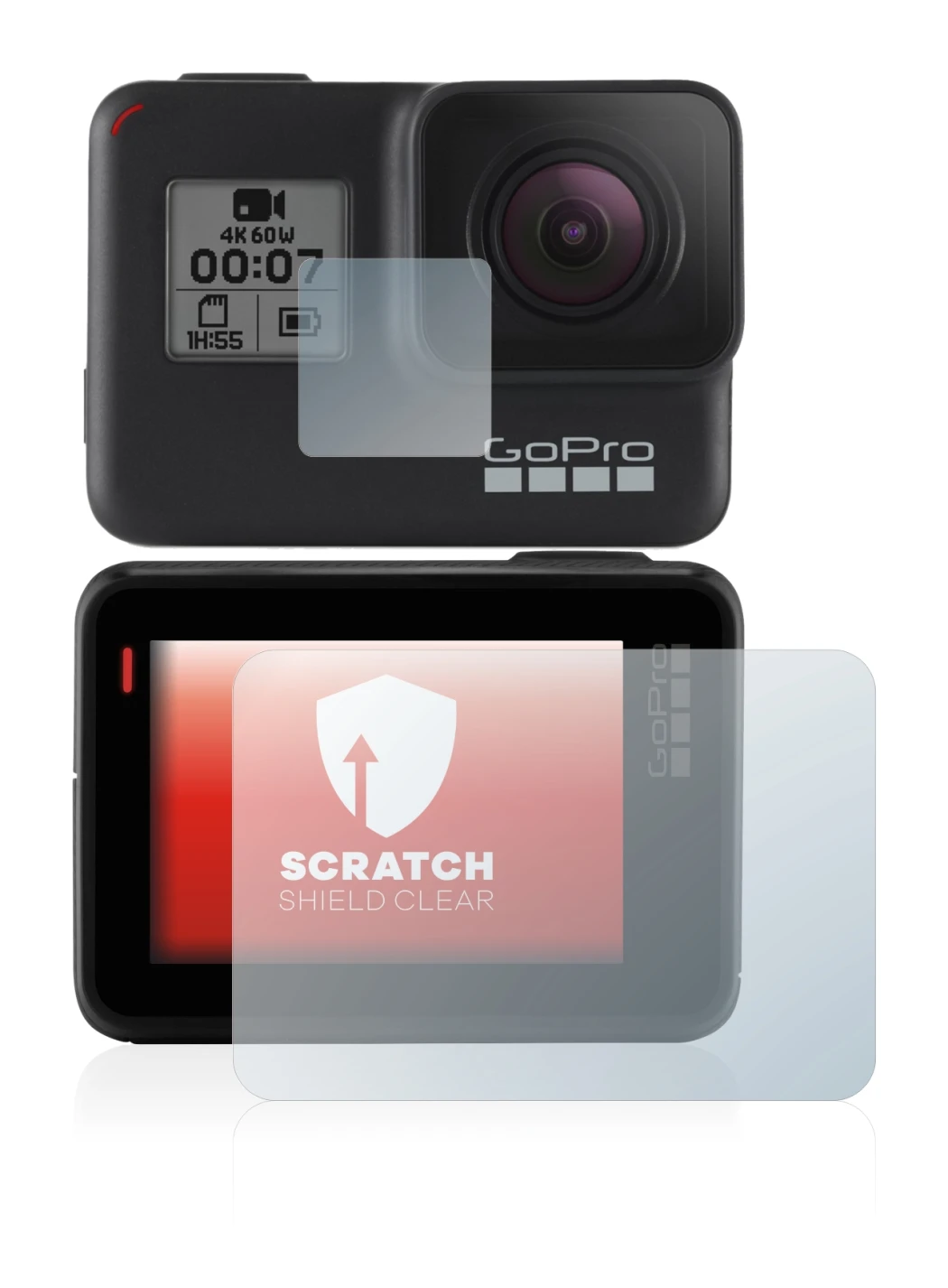 Image de l'appareil GoPro Hero 7 Black avec une grande variété de protections d'écran.