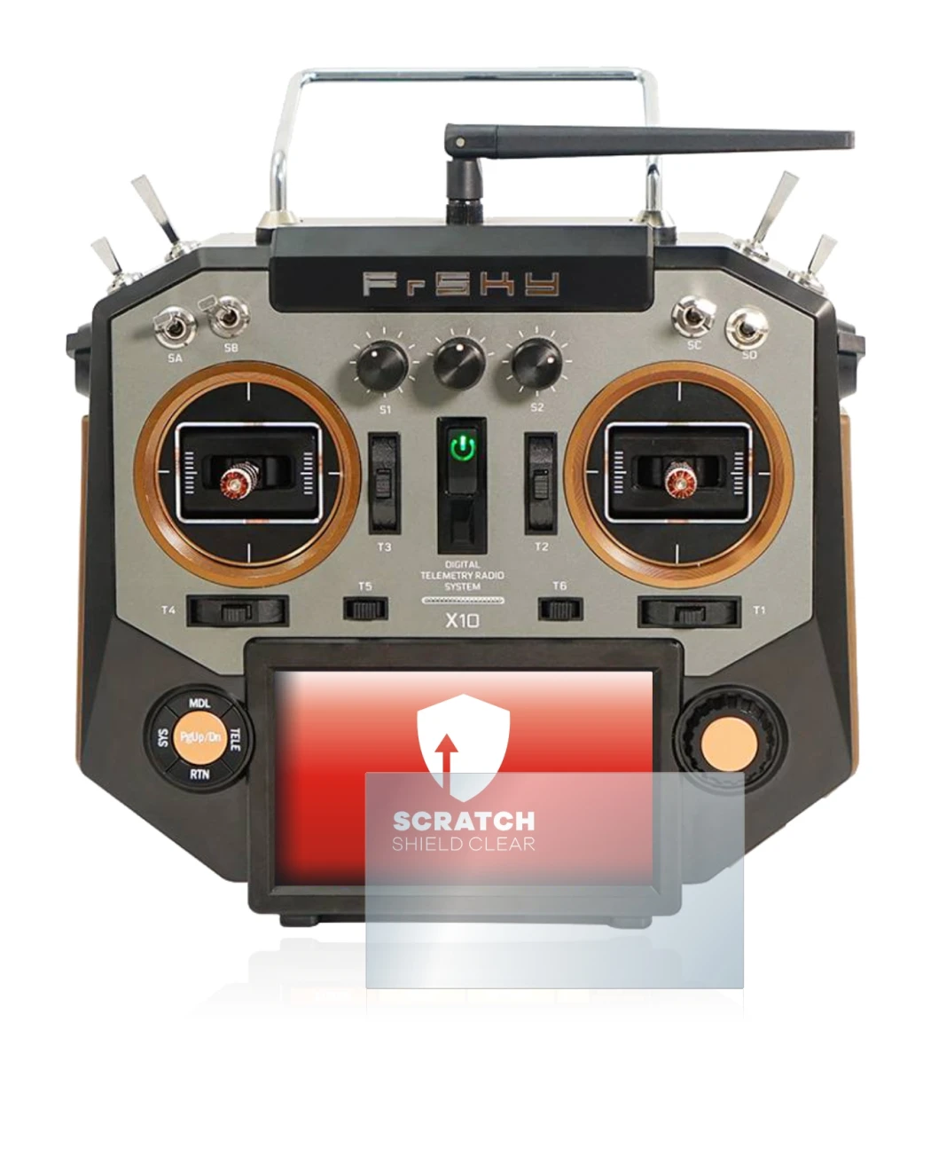 Image de l'appareil FrSky Horus X10 avec une grande variété de protections d'écran.