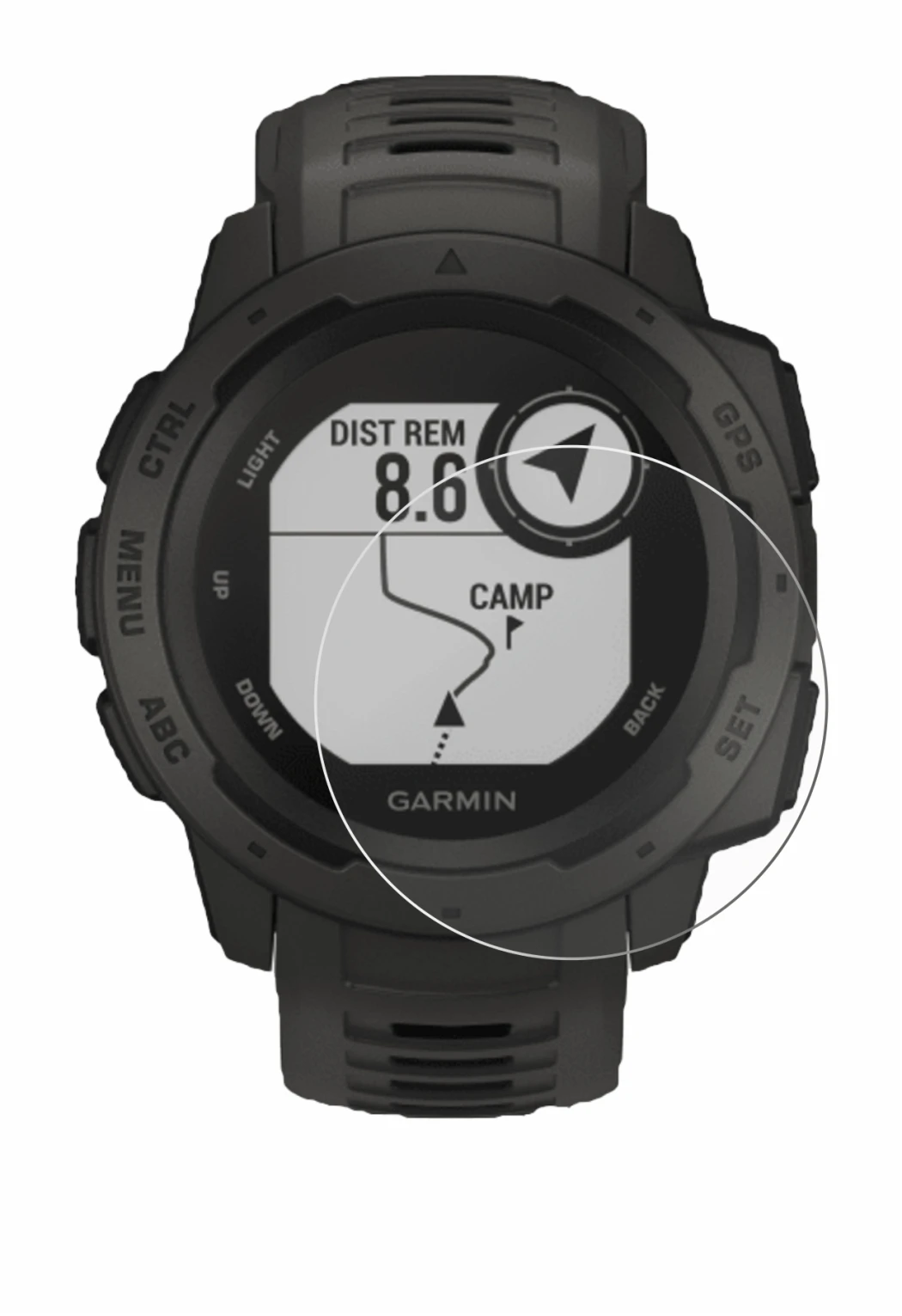 Image de l'appareil Garmin Instinct Tactical Edition avec une grande variété de protections d'écran.