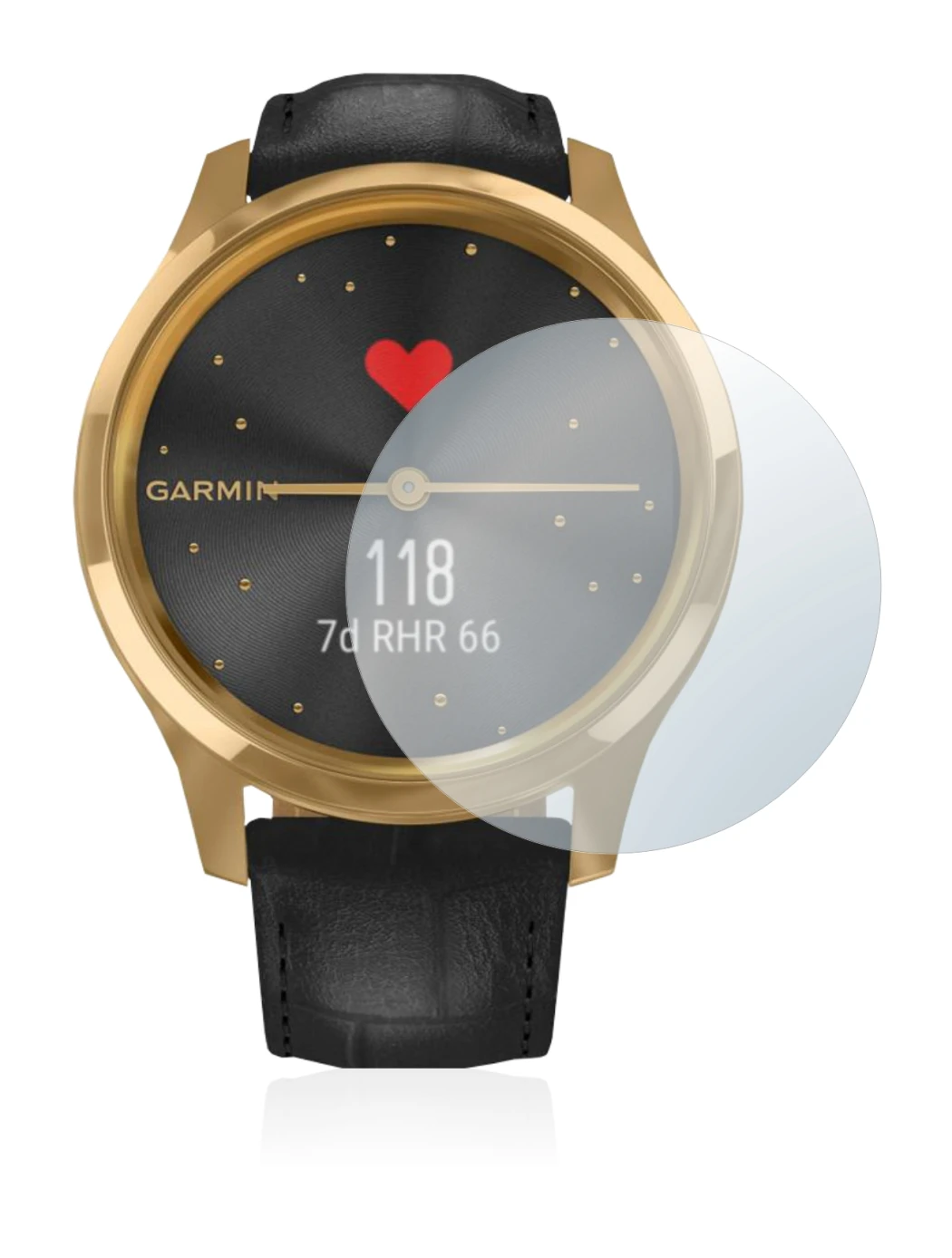Image de l'appareil Garmin vivomove Luxe (42 mm) avec une grande variété de protections d'écran.