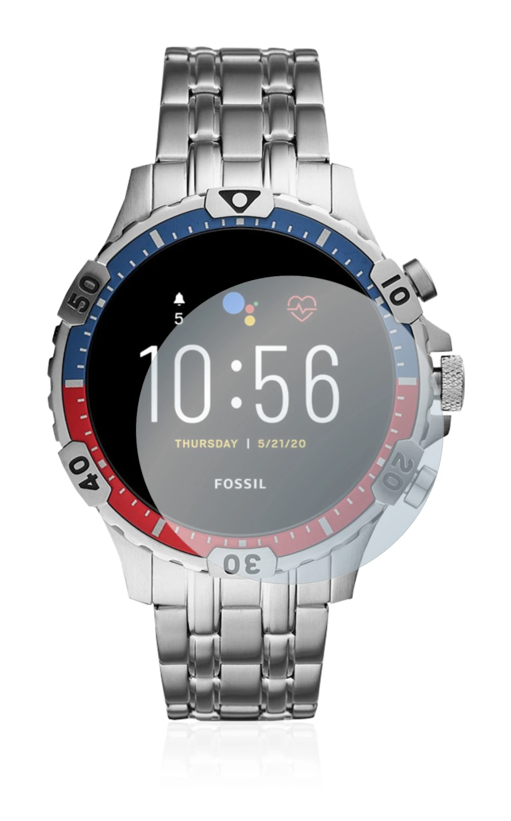 Image de l'appareil Fossil Garrett HR (5. Gen) avec une grande variété de protections d'écran.
