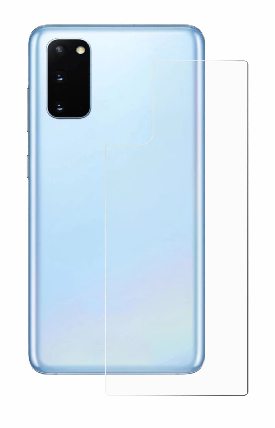 Image de l'appareil Samsung Galaxy S20 5G (Arrière) avec une grande variété de protections d'écran.