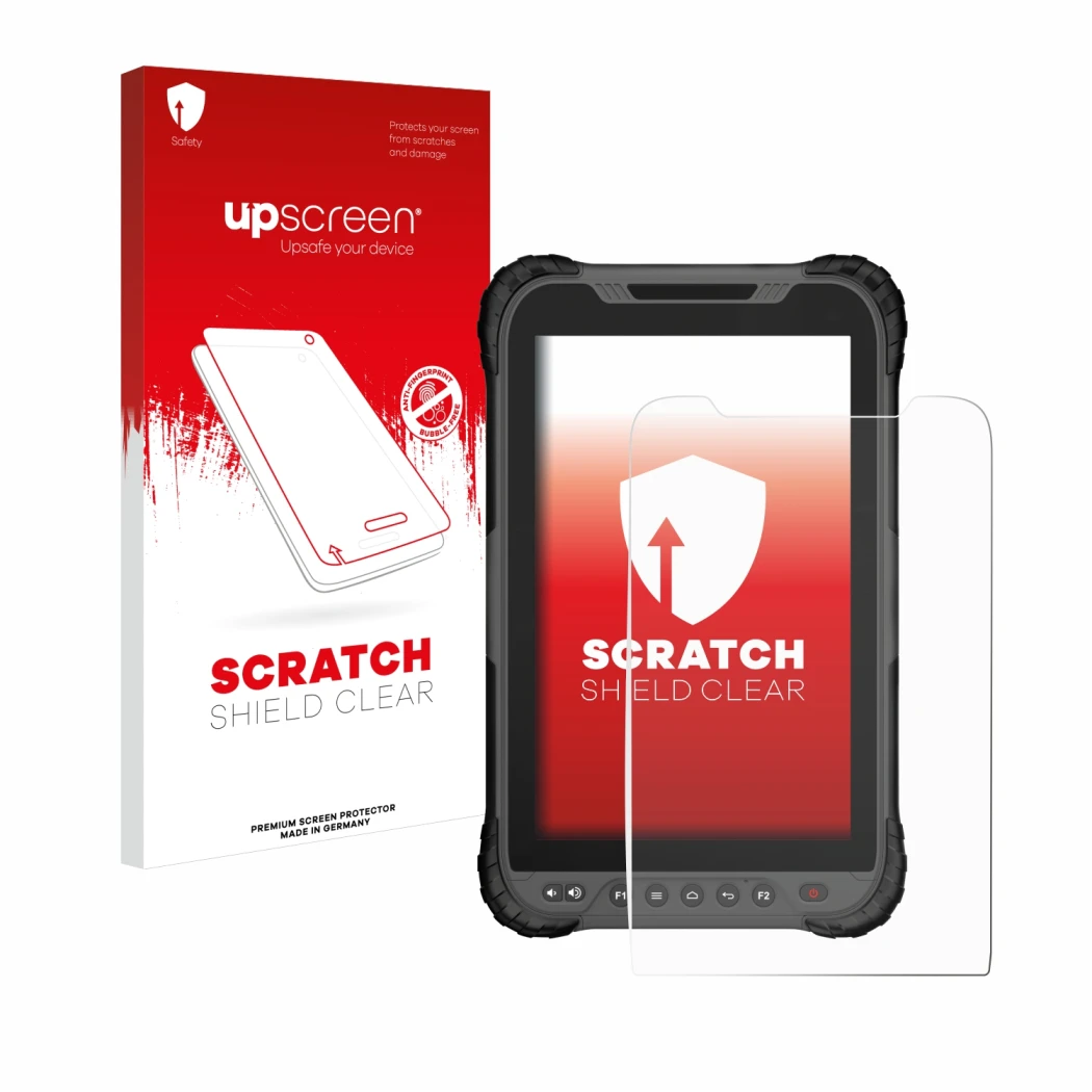 Face avant d’un emballage produit avec le logo de la marque upscreen. À côté, l’appareil GeoMax Zenius 800 est représenté avec