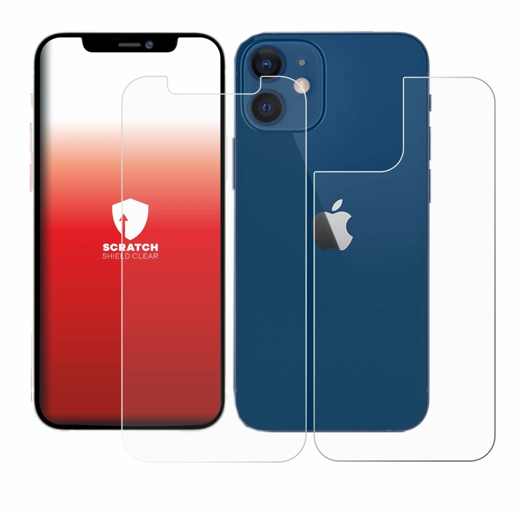 Image de l'appareil Apple iPhone 12 (Avant+Arrière) avec une grande variété de protections d'écran.