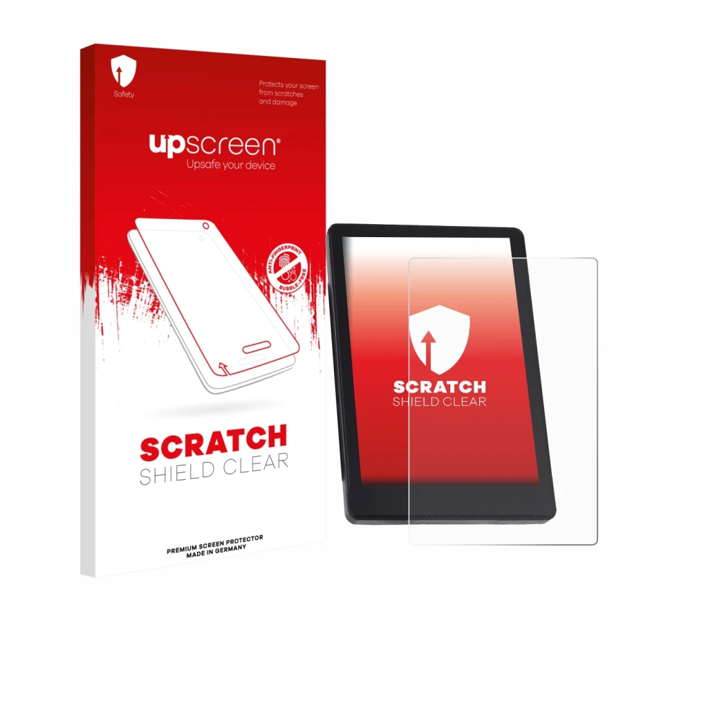 Face avant d’un emballage produit avec le logo de la marque upscreen. À côté, l’appareil BMZ DS103 est représenté avec la prot