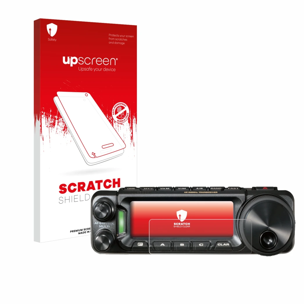 Face avant d’un emballage produit avec le logo de la marque upscreen. À côté, l’appareil Yaesu FT-891 est représenté avec la p