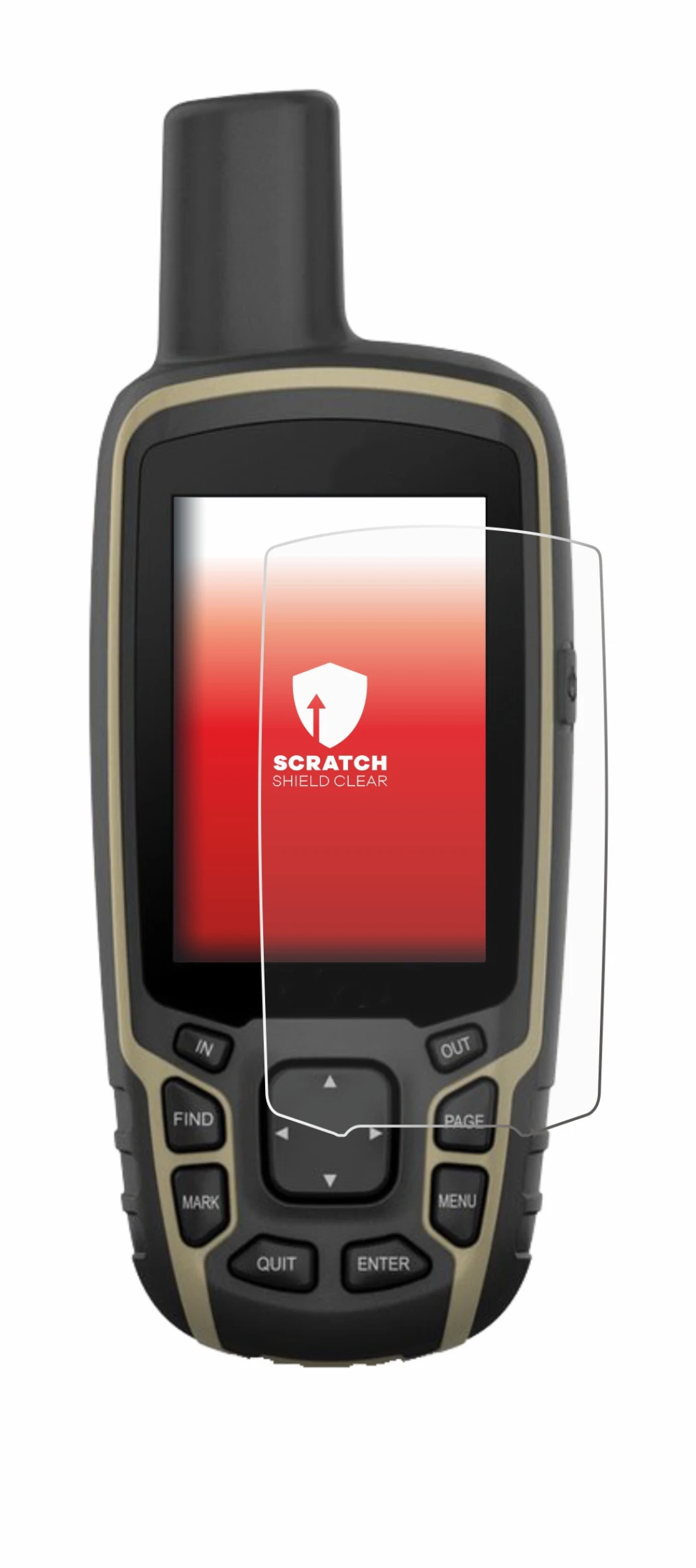 Image de l'appareil Garmin GPSMAP 65s avec une grande variété de protections d'écran.