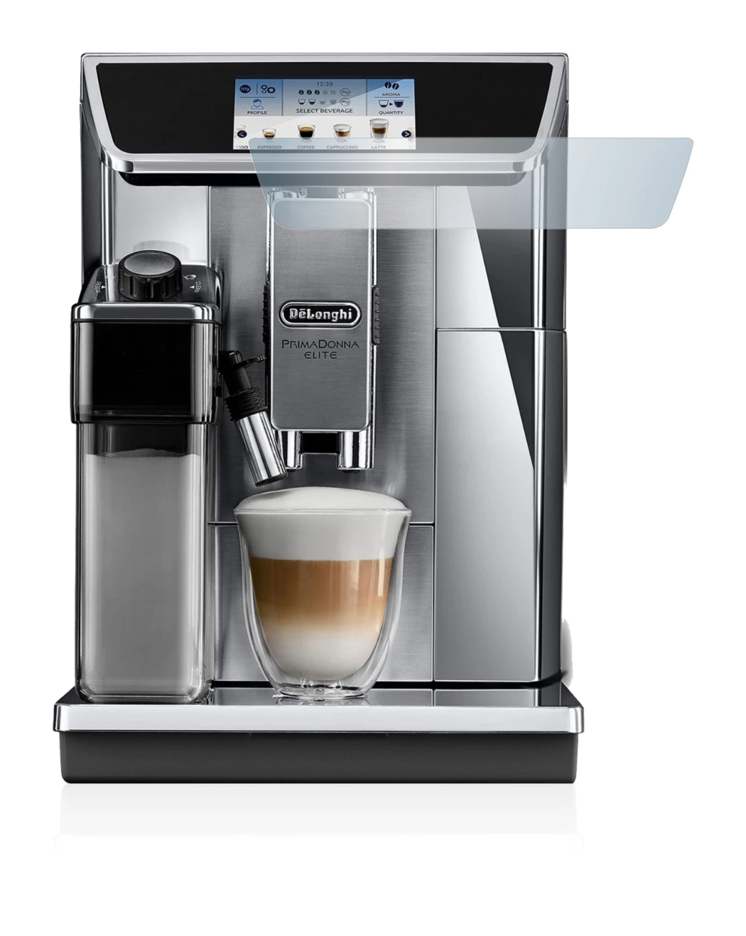 Image de l'appareil DeLonghi PrimaDonna Elite Experience ECAM656.85.MS avec une grande variété de protections d'écran.