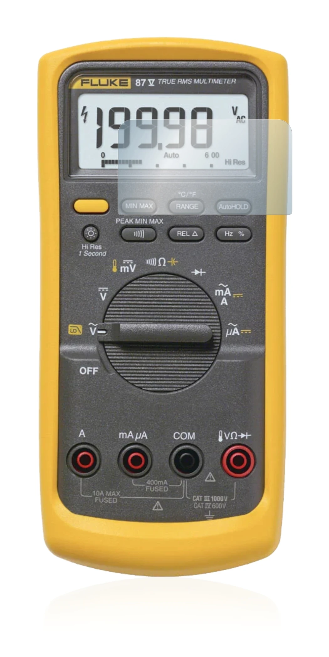 Image de l'appareil Fluke 87v avec une grande variété de protections d'écran.