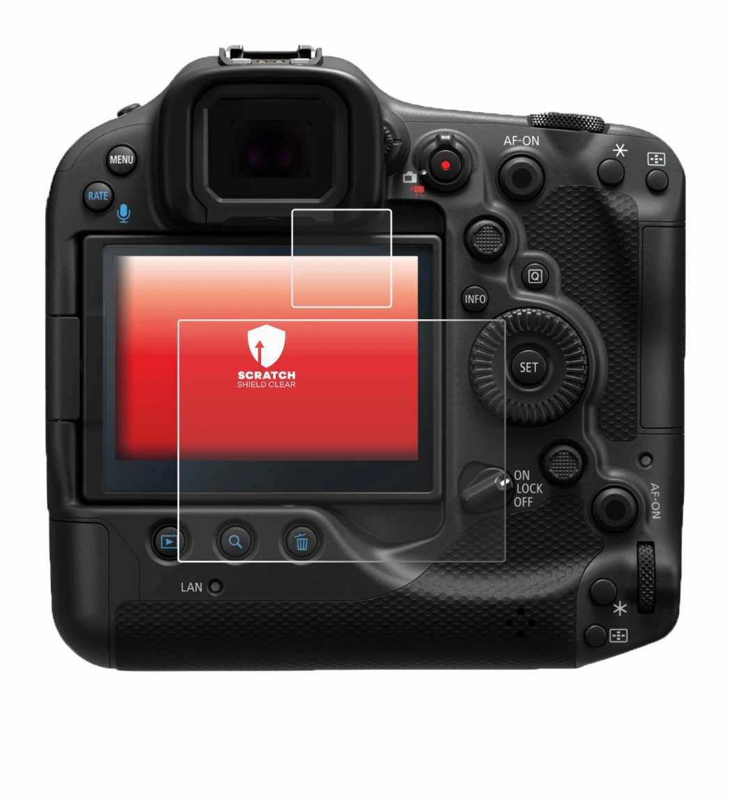 Image de l'appareil Canon EOS R3 avec une grande variété de protections d'écran.