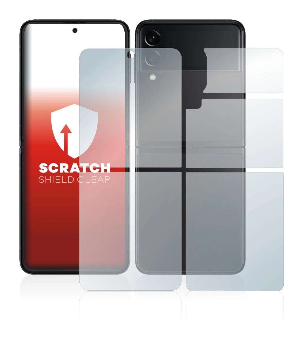 Image de l'appareil Samsung Galaxy Z Flip 3 5G (Avant+Arrière) avec une grande variété de protections d'écran.