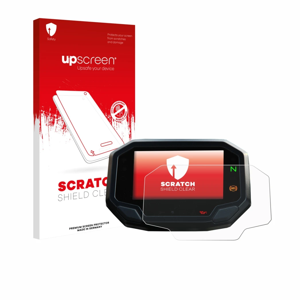Face avant d’un emballage produit avec le logo de la marque upscreen. À côté, l’appareil Kawasaki Z900 2020-2021 est représent