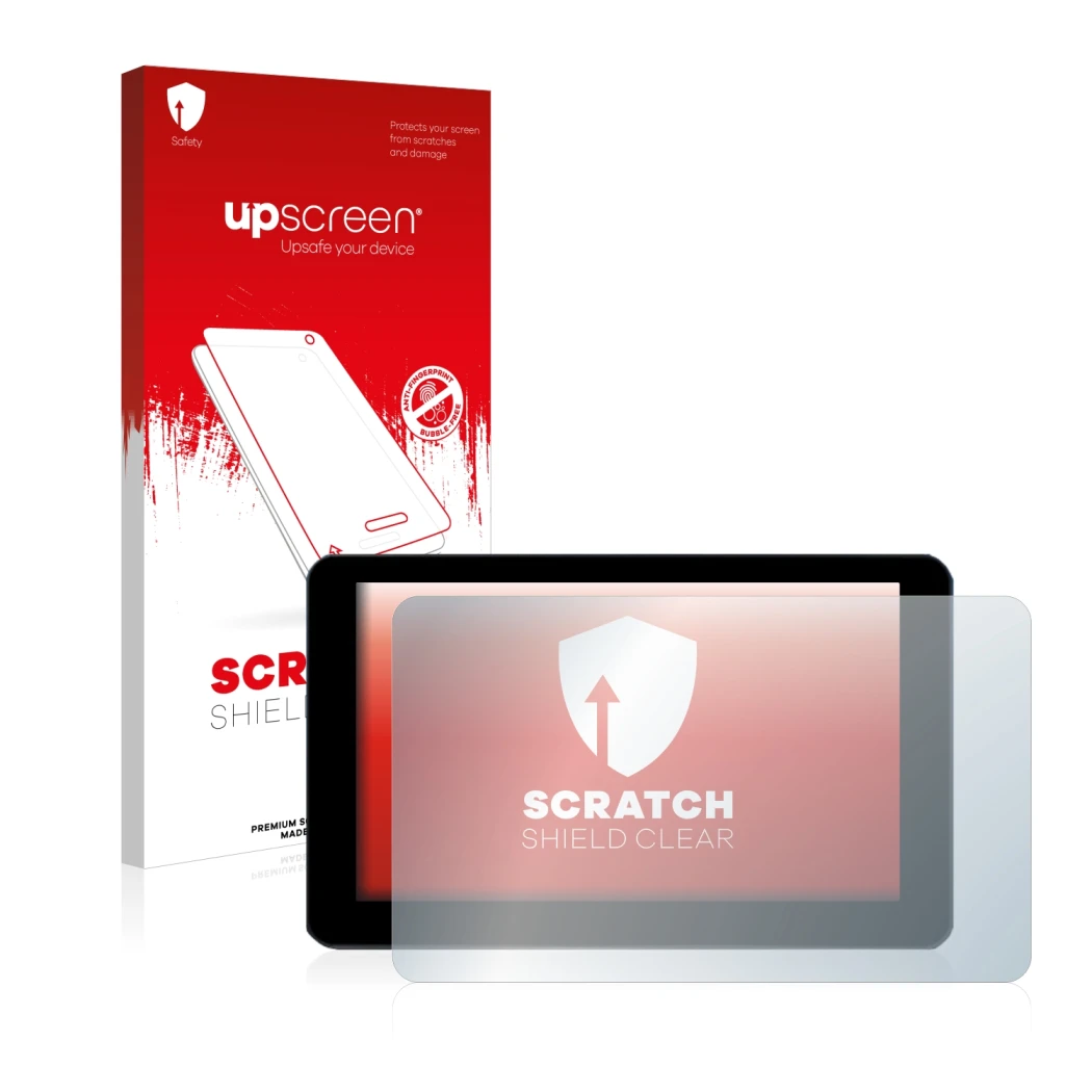 Face avant d’un emballage produit avec le logo de la marque upscreen. À côté, l’appareil Zontes 310V Cruiser est représenté av