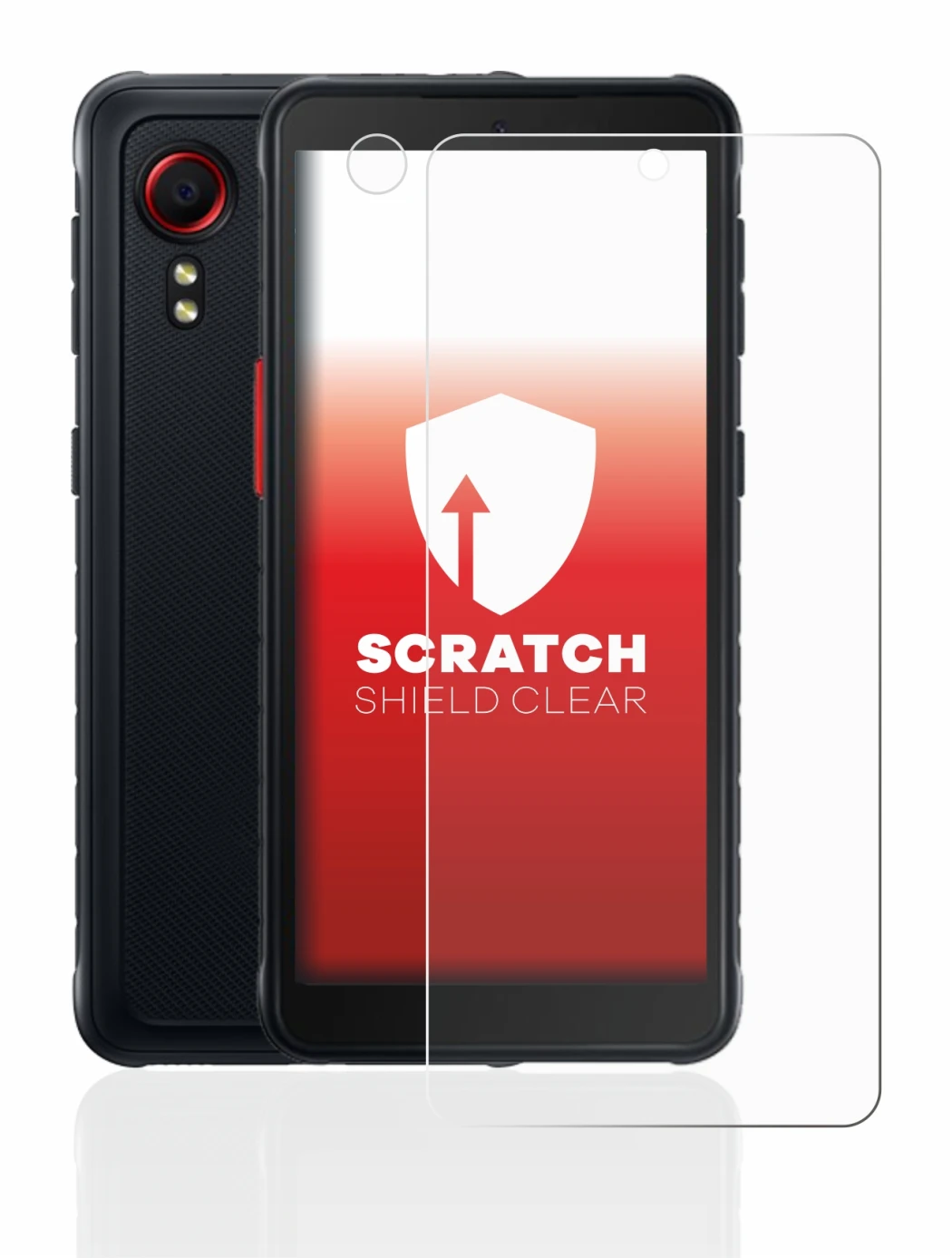 Image de l'appareil Samsung Galaxy XCover 5 (Avant+Caméra) avec une grande variété de protections d'écran.