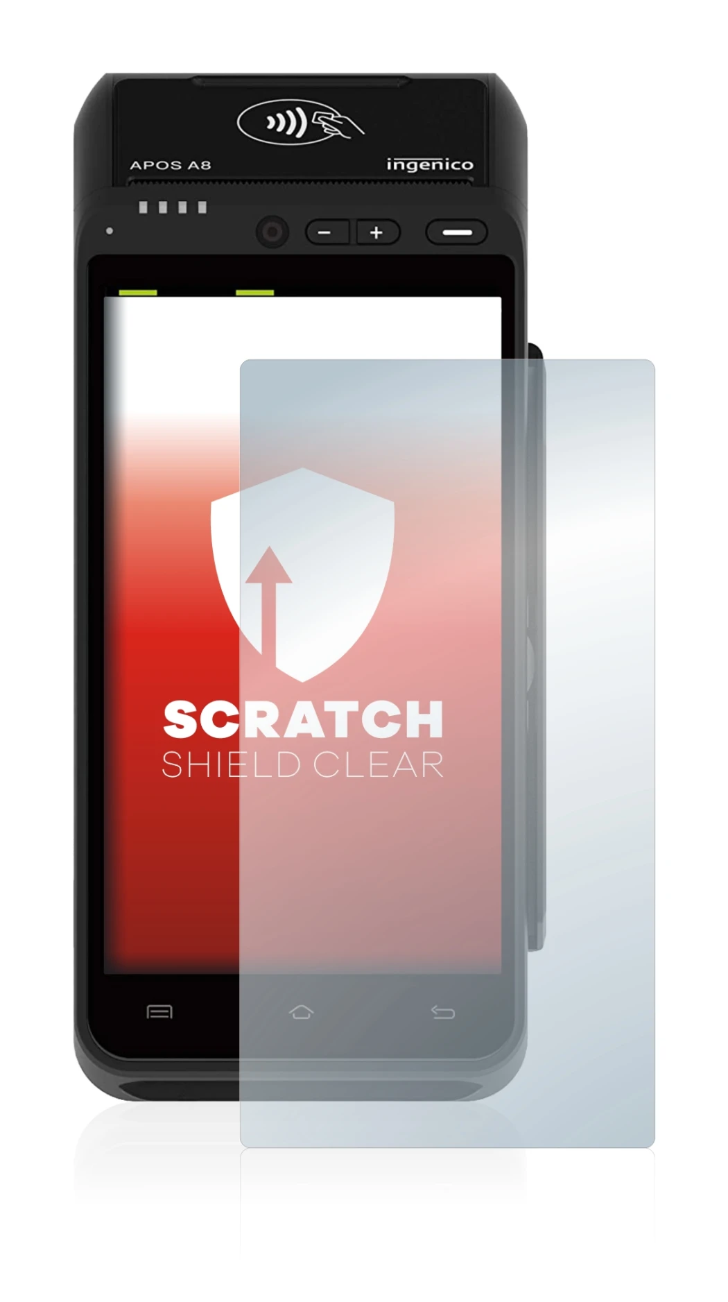 Image de l'appareil ingenico Apos A8 avec une grande variété de protections d'écran.