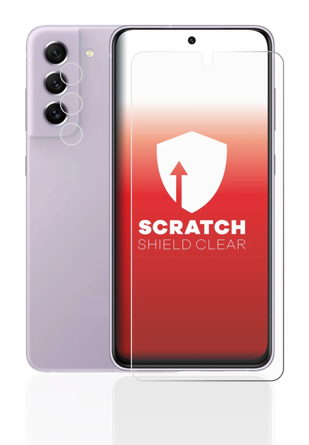 Image de l'appareil Samsung Galaxy S21 FE 5G (Avant+Caméra) avec une grande variété de protections d'écran.