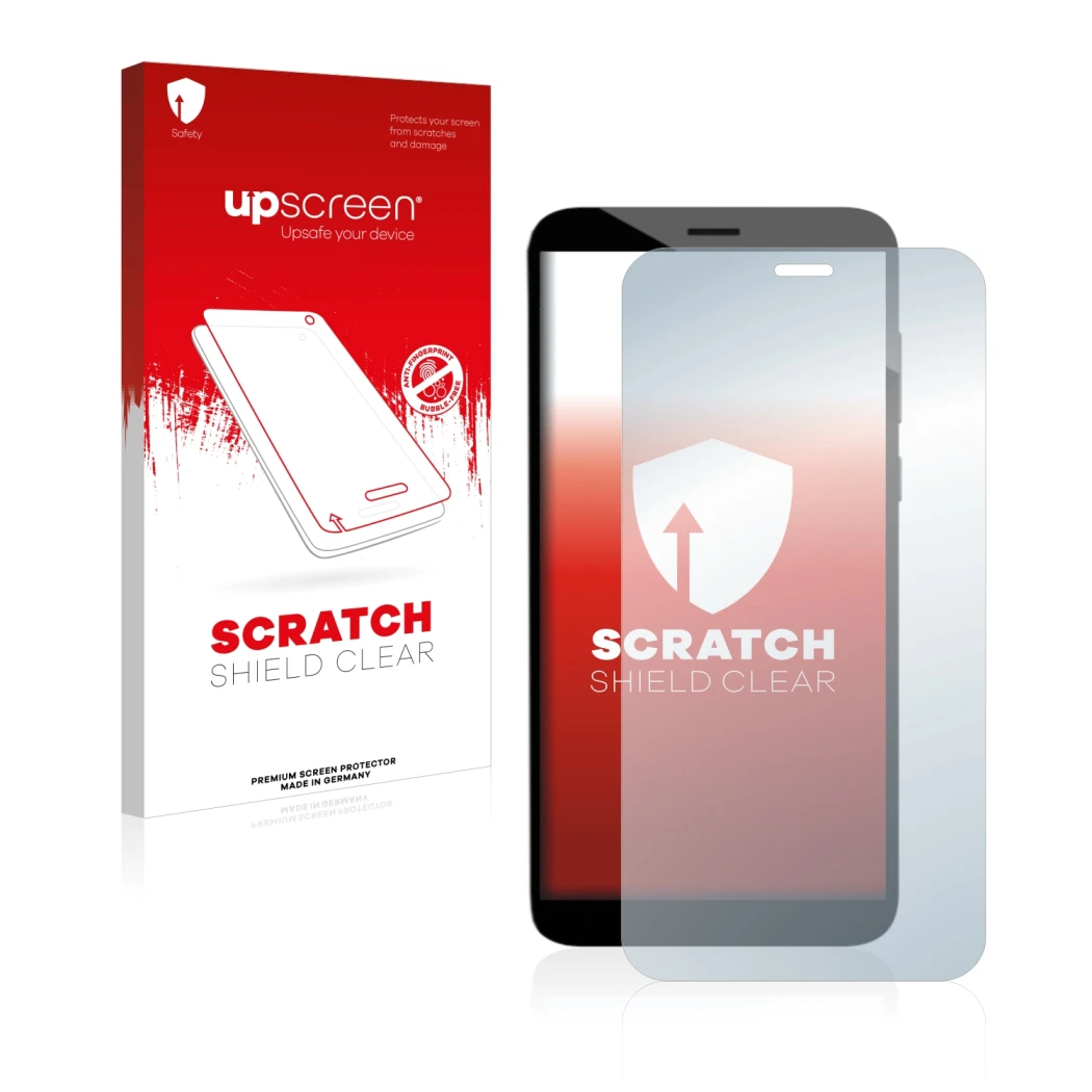 Face avant d’un emballage produit avec le logo de la marque upscreen. À côté, l’appareil Pine64 PinePhone Pro Explorer Edition