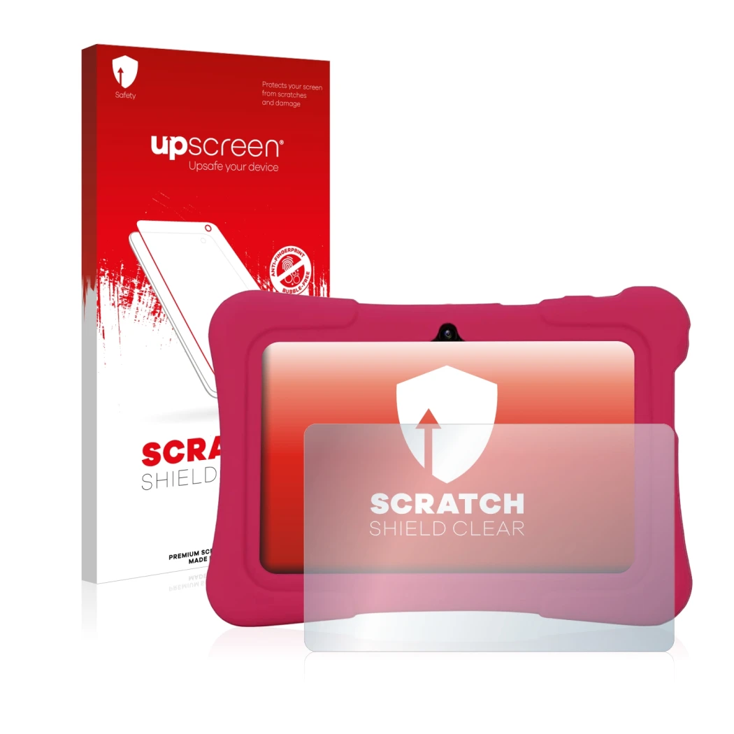 Face avant d’un emballage produit avec le logo de la marque upscreen. À côté, l’appareil Pritom K7 est représenté avec la prot