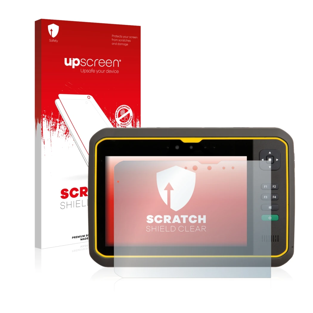 Face avant d’un emballage produit avec le logo de la marque upscreen. À côté, l’appareil Trimble T7 est représenté avec la pro