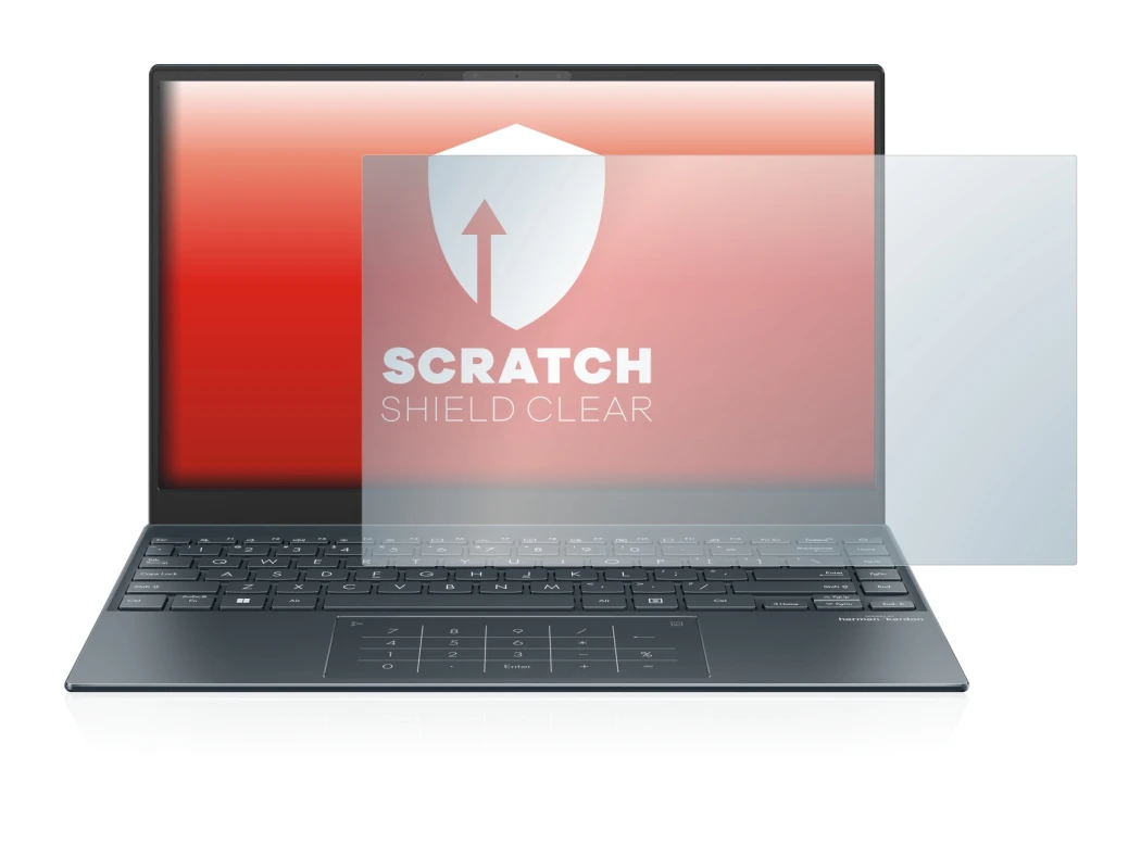 Image de l'appareil ASUS ZenBook 13 OLED avec une grande variété de protections d'écran.