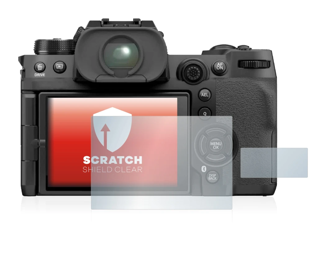 Image de l'appareil Fujifilm X-H2S avec une grande variété de protections d'écran.