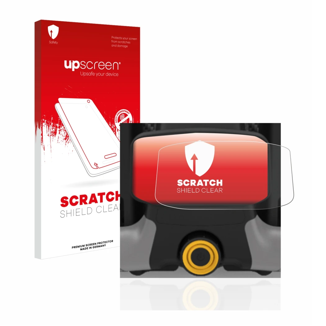Face avant d’un emballage produit avec le logo de la marque upscreen. À côté, l’appareil PowaKaddy CT8 est représenté avec la