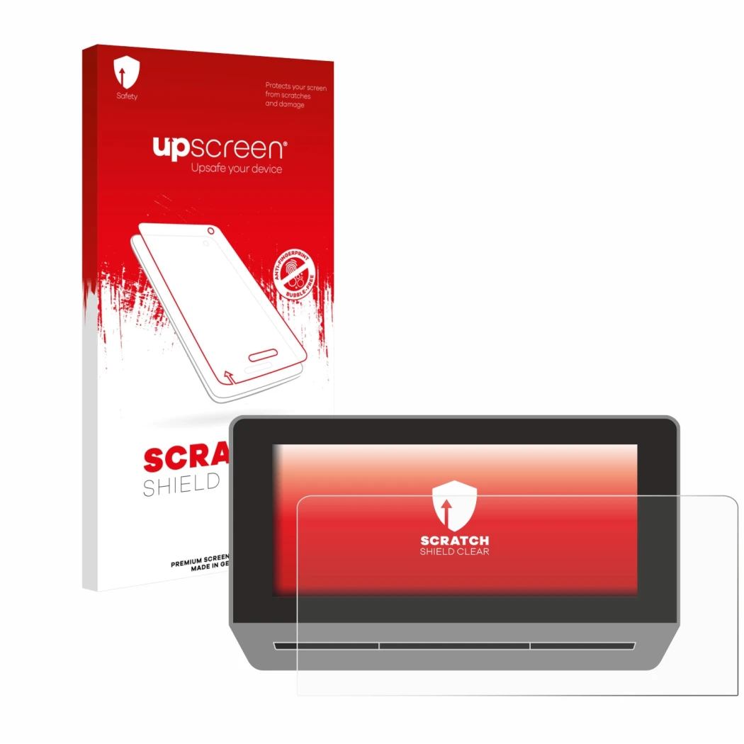 Face avant d’un emballage produit avec le logo de la marque upscreen. À côté, l’appareil Seat Leon Cupra KL 2022 10