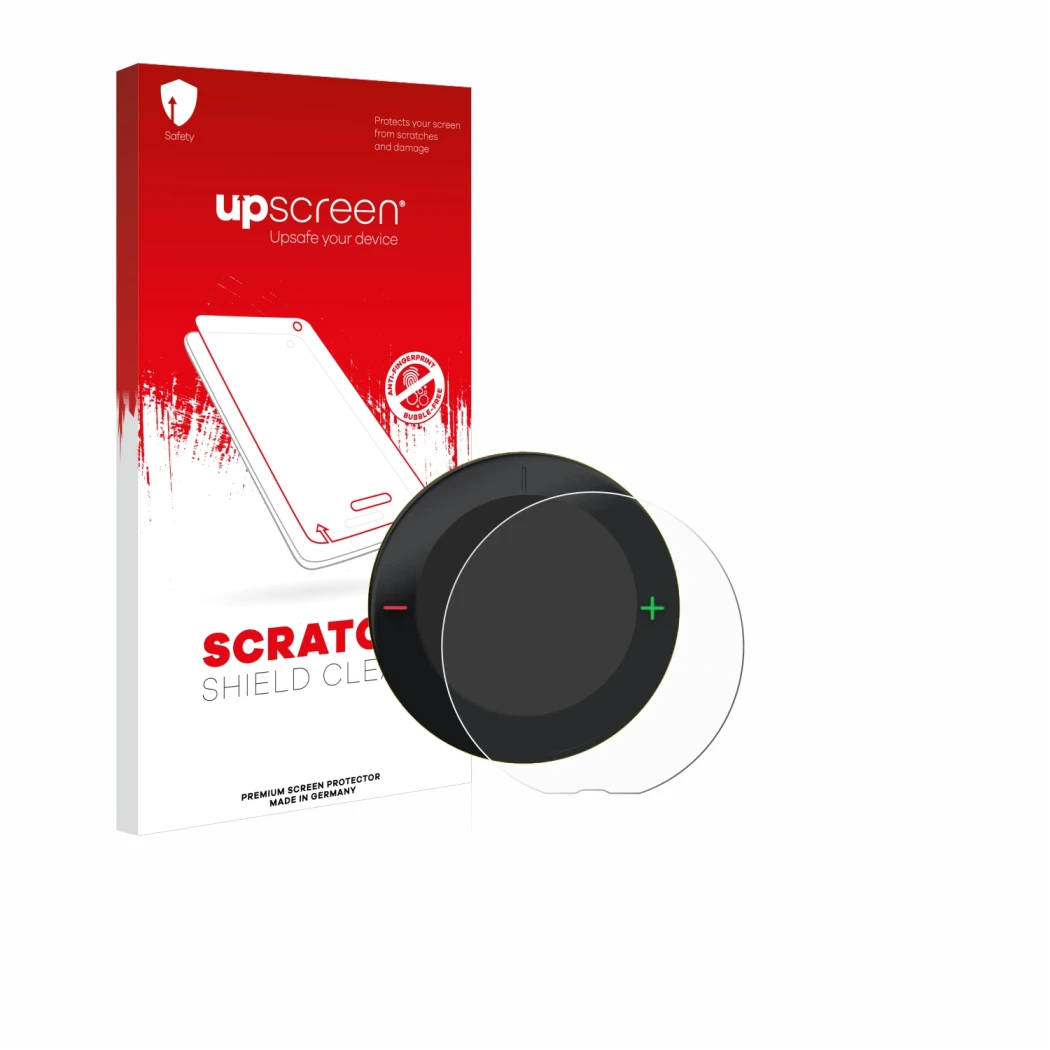 Face avant d’un emballage produit avec le logo de la marque upscreen. À côté, l’appareil Beeline Velo 2 est représenté avec la