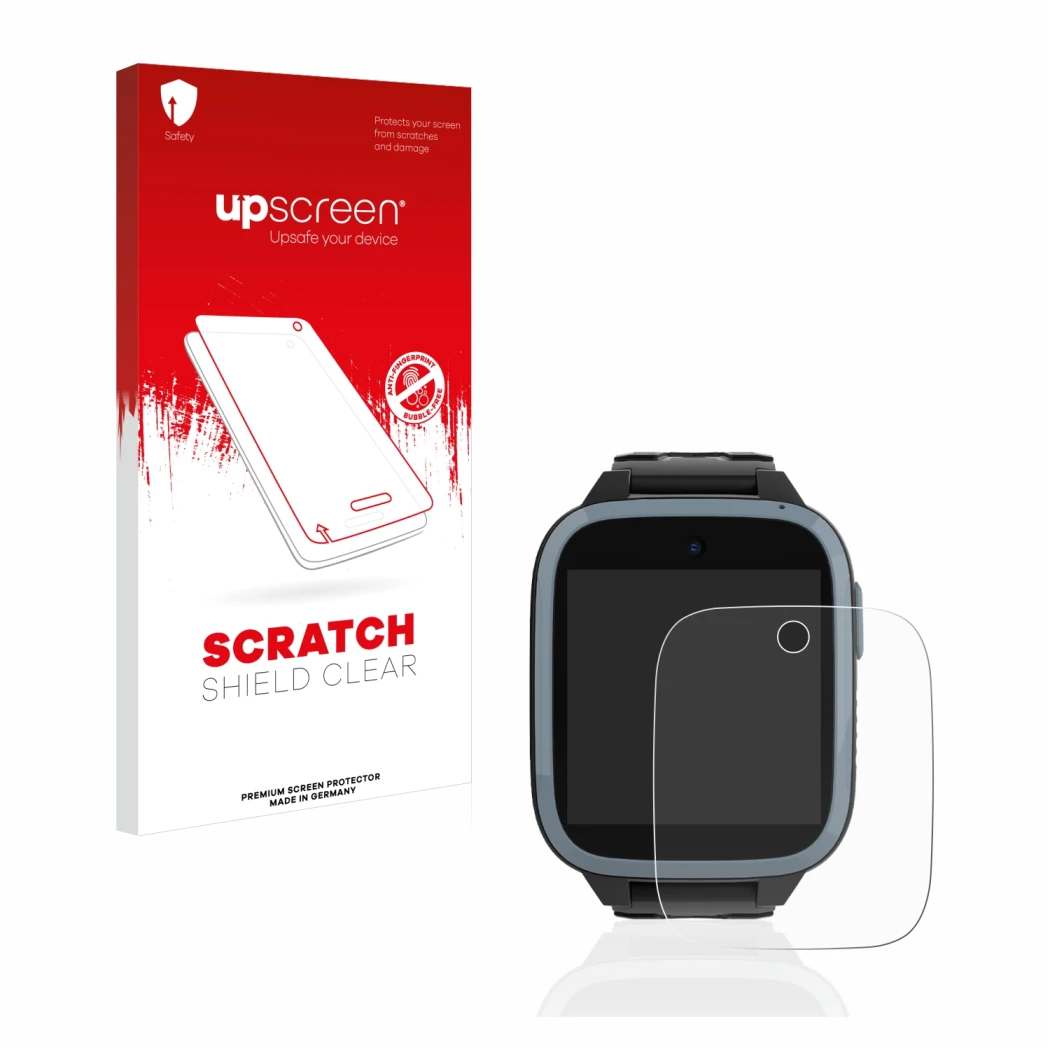 Face avant d’un emballage produit avec le logo de la marque upscreen. À côté, l’appareil Xplora XGO3 (1ère Gen.) est représent