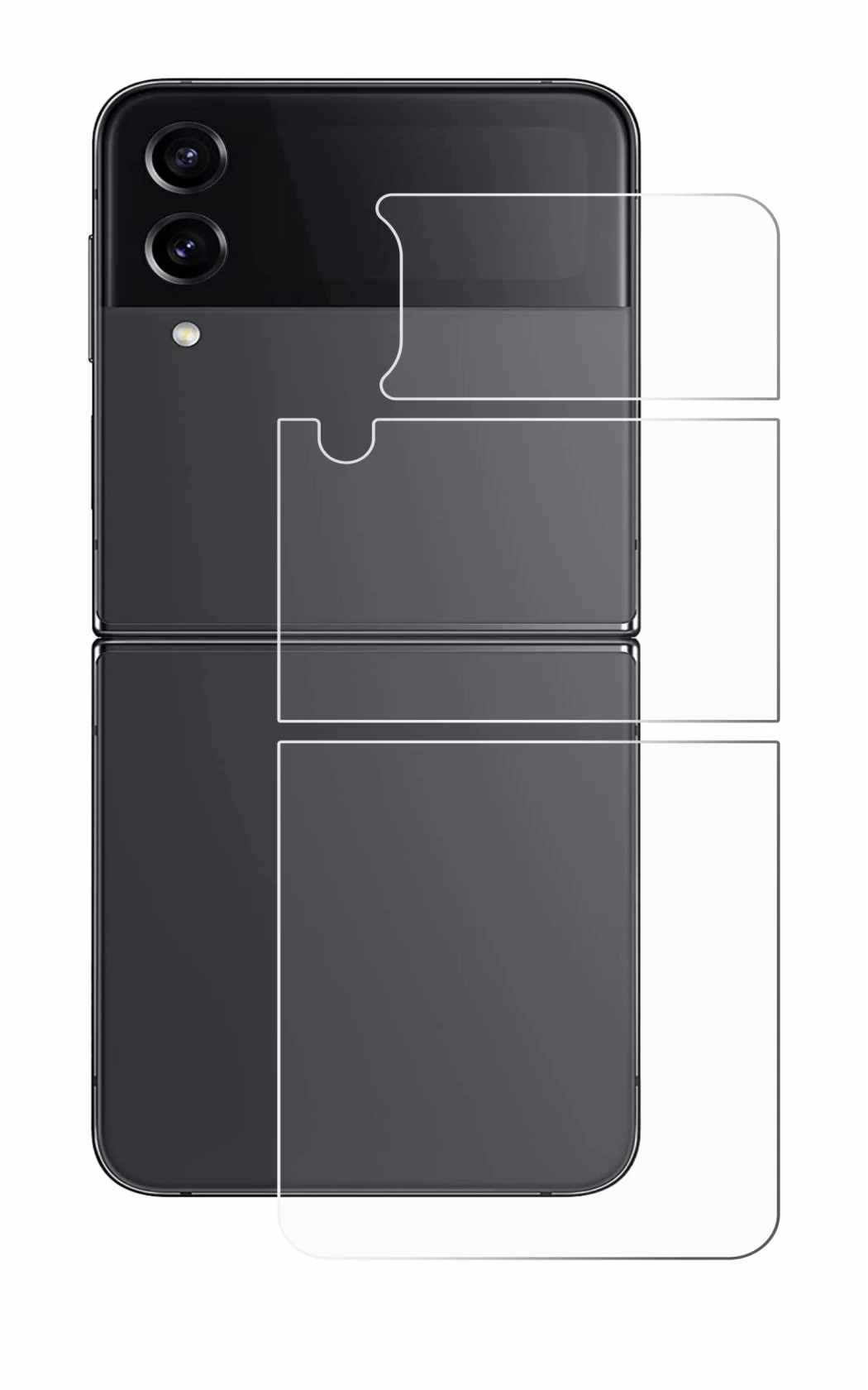 Image de l'appareil Samsung Galaxy Z Flip 4 (Arrière) avec une grande variété de protections d'écran.