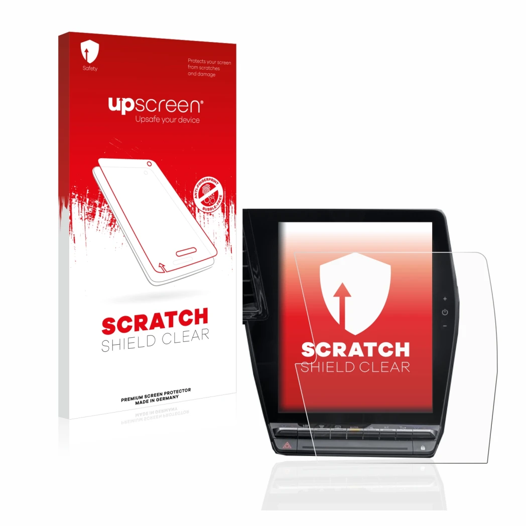 Face avant d’un emballage produit avec le logo de la marque upscreen. À côté, l’appareil Renault Megane E-Tech openR Link 12