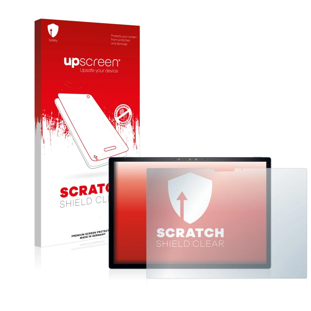 Face avant d’un emballage produit avec le logo de la marque upscreen. À côté, l’appareil Dell XPS 13 9315 2-in-1 est représent