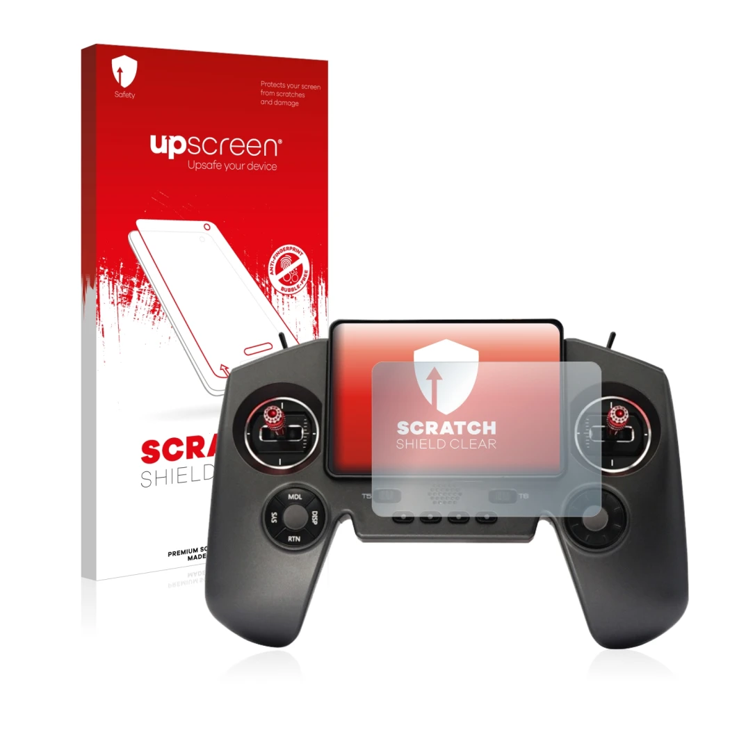 Face avant d’un emballage produit avec le logo de la marque upscreen. À côté, l’appareil FrSky Twin Lite est représenté avec l