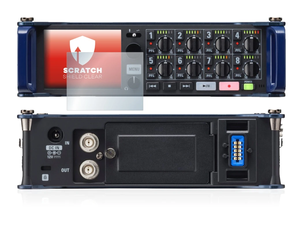 Image de l'appareil Zoom F8 field recorder avec une grande variété de protections d'écran.